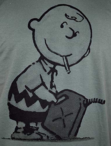 Banksy Charlie Brown | Faces T-Shirt Hombre 100% Algodón | Color Caqui Impresión del Manual de la Pantalla de Agua (XXXL Hombre)