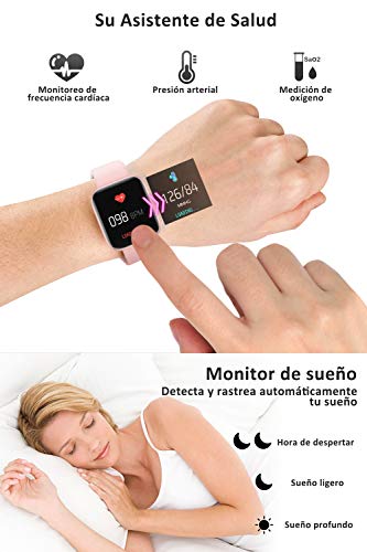 BANLVS Smartwatch, 1.4 Inch Reloj Inteligente IP67 con Pulsómetro Presión Arterial, Monitor de Sueño Podómetro Contador de Caloría, Smartwatch Reloj Inteligente Deporte para Hombre Mujer Rosa
