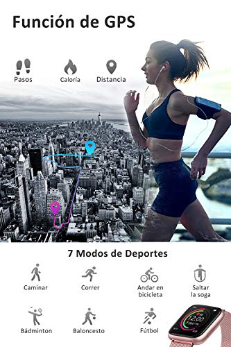 BANLVS Smartwatch, 1.4 Inch Reloj Inteligente IP67 con Pulsómetro Presión Arterial, Monitor de Sueño Podómetro Contador de Caloría, Smartwatch Reloj Inteligente Deporte para Hombre Mujer Rosa