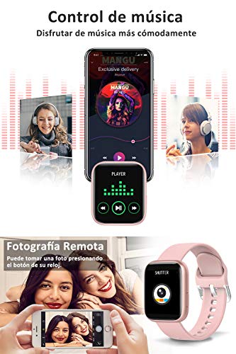 BANLVS Smartwatch, 1.4 Inch Reloj Inteligente IP67 con Pulsómetro Presión Arterial, Monitor de Sueño Podómetro Contador de Caloría, Smartwatch Reloj Inteligente Deporte para Hombre Mujer Rosa