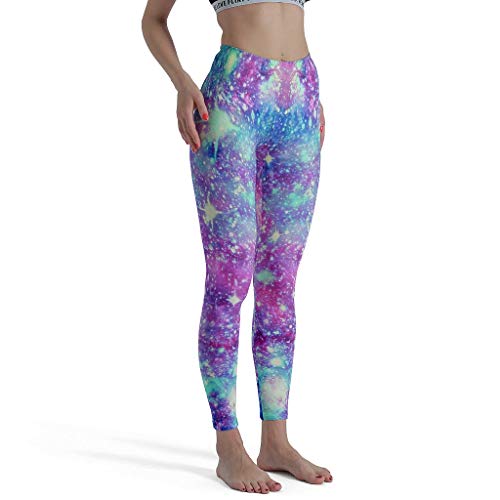 Bannihorse Galaxy Glitter Mirror Mallas anticelulitis Mujer Entrenamiento Cintura Alta Tobillo Largo Opaco Mallas Deportes Pantalones Largos Blanco M