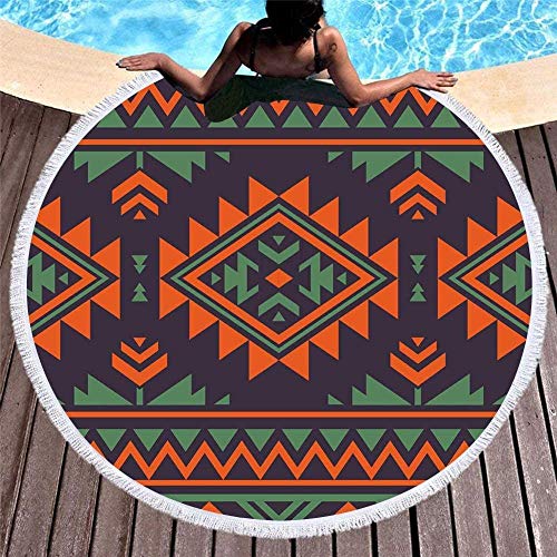 Baño Textiles de baño Toallas Toallas de playa Round Beach Towel Oversized Throw Blanket,Simple Green Bottom Black Letters Microfiber Fabric with Tassels Fringe,60inch Large Picnic Mat Pool Towels Yog