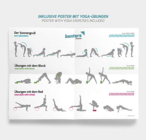 banters Rueda de Yoga y Pilates Natural de Corcho - Incluye Póster con Yoga Asanas Posturas
