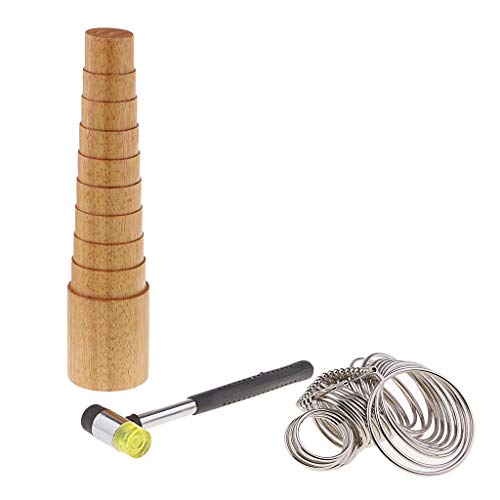 Baoblaze 1 Juego de Madera Step Bangle Mandrel Sizer Metal Bracelet Sizer Rubber Hammer