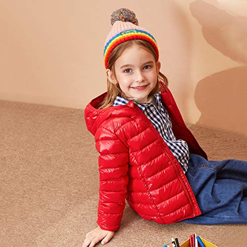 Barakara Bebé con Capucha, Calentar Resistente al Agua Down Algodón Acolchado Chaqueta, Color Sólido Respirable Ligeras Traje de Invierno Abrigo Bebe para Niños 1-7 Años-Rojo