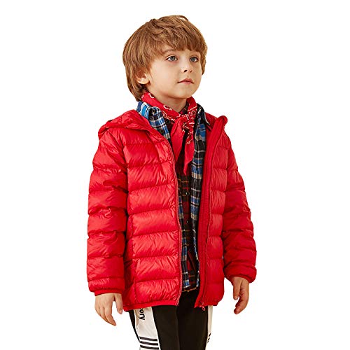 Barakara Bebé con Capucha, Calentar Resistente al Agua Down Algodón Acolchado Chaqueta, Color Sólido Respirable Ligeras Traje de Invierno Abrigo Bebe para Niños 1-7 Años-Rojo