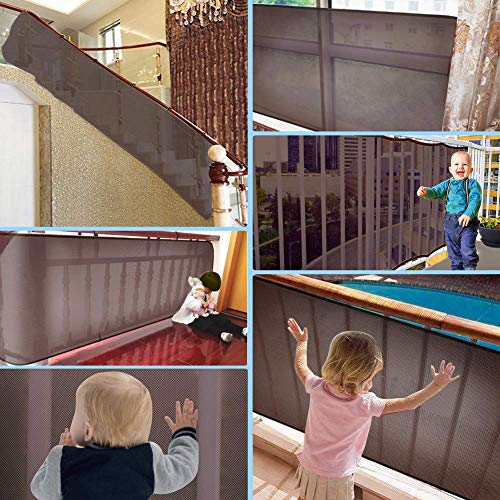 Barandilla Escaleras Mallas,3+3Metros Red de Seguridad Para Escaleras Barandillas Duraderas Para Niños Seguridad Para Escaleras Interiores Rieles Cunas Balcón(Café)