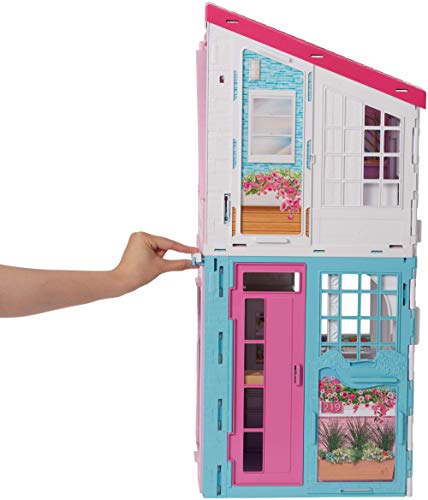 Barbie Casa Malibu, casa de muñecas de dos pisos plegable con muebles y accesorios (Mattel FXG57)