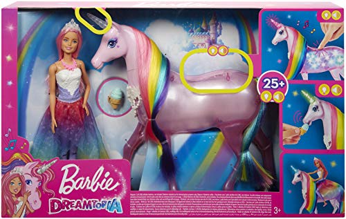 Barbie-FXT26 Barbie Dreamptopia Muñeca con Pelo Rosa y su Unicornio Luces Mágicas (Mattel GLL70), multicolor, Embalaje estándar