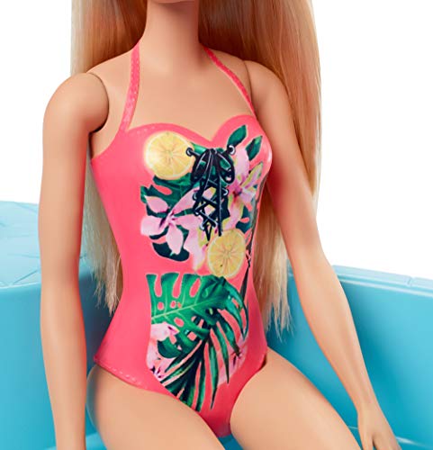 Barbie muñeca rubia de 30 cm con piscina, tobogán y accesorios, regalo para niñas y niños 3-9 años (Mattel GHL91)