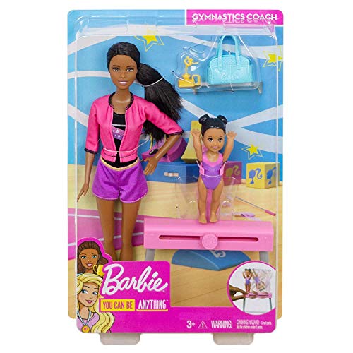 Barbie Quieo Ser Gimnasta artística - Muñeca morena con niña y accesorios (Mattel FXP40)