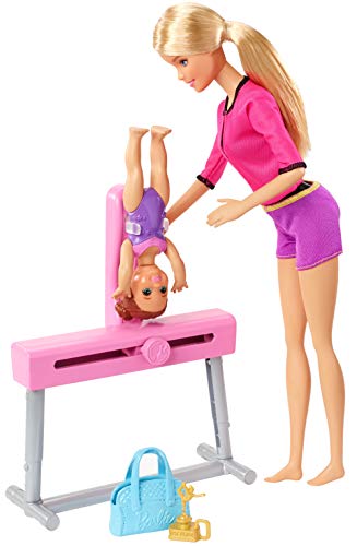 Barbie Quieo Ser Gimnasta artística - Muñeca rubia con niña y accesorios (Mattel FXP39)