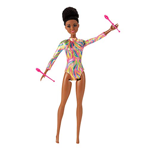 Barbie quiero ser gimnasta rítmica muñeca morena y accesorios para niñas + 3 años (Mattel GTW37)