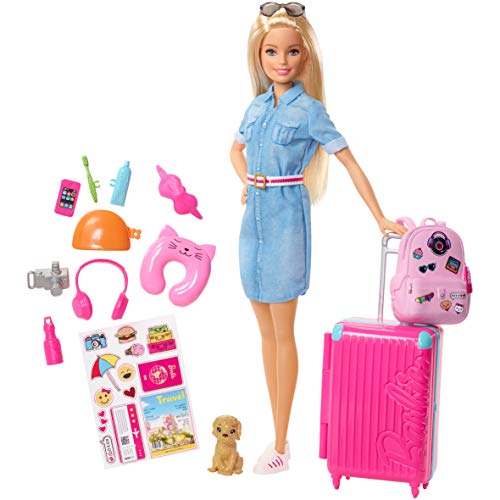 Barbie Vamos de viaje, muñeca con accesorios, edad recomendada: 3 años y mas (Mattel FWV25)