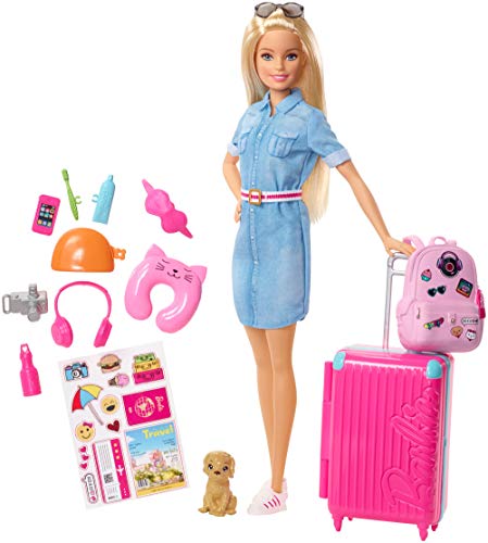 Barbie Vamos de viaje, muñeca con accesorios, edad recomendada: 3 años y mas (Mattel FWV25)