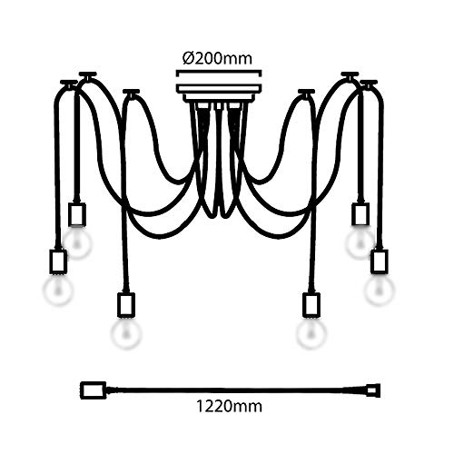 BarcelonaLED Lámpara de Araña Colgante Negro de Suspensión Estilo Vintage Retro con Cable PVC y 6 brazos Portalámparas E27 LED para Techo Habitación Salón Cocina Comedor BarcelonaLED Lámpara de Araña Colgante Negro de Suspensión Estilo Vintage Retro con Cable PVC y 6 brazos Portalámparas E27 LED para Techo Habitación Salón Cocina Comedor