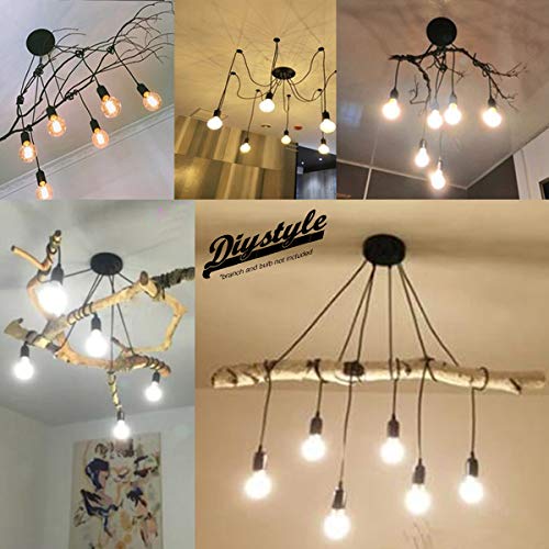 BarcelonaLED Lámpara de Araña Colgante Negro de Suspensión Estilo Vintage Retro con Cable PVC y 6 brazos Portalámparas E27 LED para Techo Habitación Salón Cocina Comedor