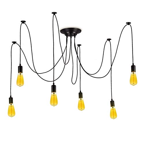 BarcelonaLED Lámpara de Araña Colgante Negro de Suspensión Estilo Vintage Retro con Cable PVC y 6 brazos Portalámparas E27 LED para Techo Habitación Salón Cocina Comedor BarcelonaLED Lámpara de Araña Colgante Negro de Suspensión Estilo Vintage Retro con Cable PVC y 6 brazos Portalámparas E27 LED para Techo Habitación Salón Cocina Comedor