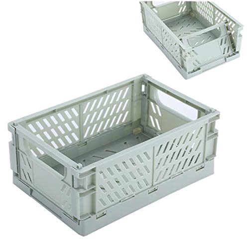 BAREGO Caja de Almacenamiento Plegable de plástico/Contenedores de Canasta/Canasta de contenedor Plegable, Caja de Almacenamiento para Documentos, Juguetes, Ropa y comestibles (Verde, M：25x16.5X10cm)