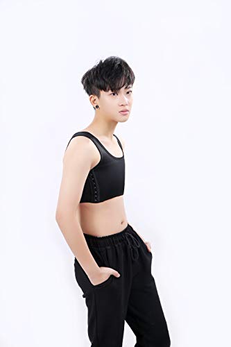 BaronHong Tomboy Trans Lesbian Media Longitud Cuello Pectoral Banda elástica Fuerte (Negro, S)