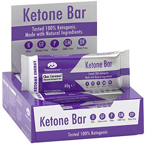 Barra De Cetonas (Caja De 12 Barras) | Snack Bar Ketogénico | Contiene C8 MCT Aceite Puro | Paleo & Keto | Sin Gluten | Sabor Caramelo De Chocolate | Ketosource®