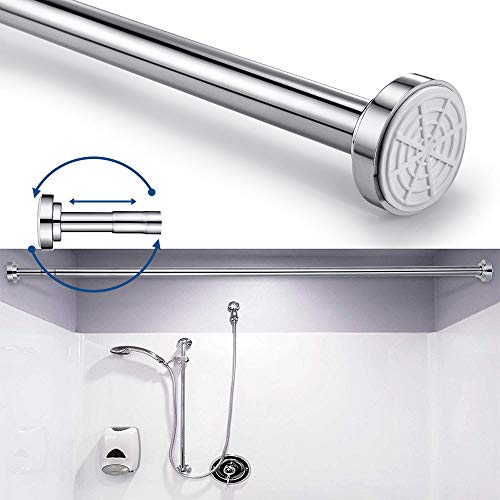 Barra de Cortina de Ducha Extensible 120-210CM, SimpleHome Barra de Cortina de Tensión Sin Taladrar en Acero Inoxidable, Nunca se óxida y Antideslizante, para Baño, Cocina, Armario