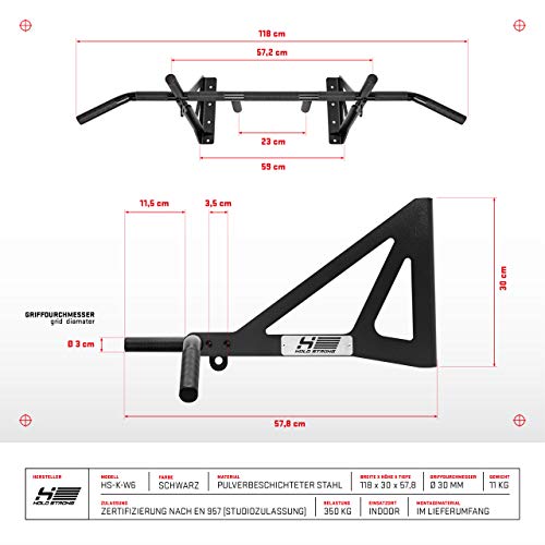 Barra de Flexiones Para Pared de Hold Strong Fitness, DiseÑAda Especialmente Para El Montaje en El Marco de la Puerta o en Zonas Profundas