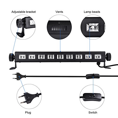 Barra de Luz UV Led, Lacyie 27W 9LED UV Barra Etapa Ultravioleta Luz de Discoteca Fijación Giratoria Botón Encendido Apagado En Cable de Alimentación para Boda Disco Partido Bar Halloween y Navidad