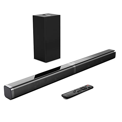 Barra de Sonido 2.1 para TV, BOMAKER 4K&HD 100W con Subwoofer, Potencia 110 dB, Bluetooth 5.0, 5 Modos de Sonido, Óptico, 3,5 mm AUX, USB, para Cine en Casa, Tapio V (Negro-1)