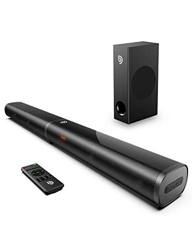 Barra de Sonido 2.1Canales para TV, BOMAKER 190W con Subwoofer, Potencia 120 dB, HDMI, Bluetooth 5.0, 5 Modos de Sonido, Bajos Ajustables, Óptico, 3,5 mm AUX, USB, para Cine en Casa, Tapio III…