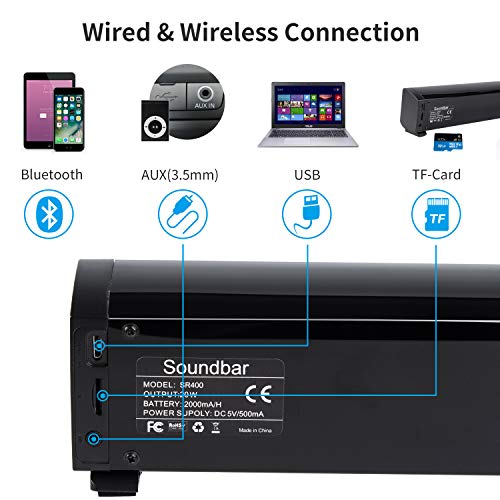 Barra de Sonido, Fityou Altavoces PC Sobremesa 20W Bluetooth 5.0 Altavoz con Cable e Inalámbrico Altavoz Recargable estéreo con alimentación USB para TV/Smartphones/Ordenador/USB/TF Barra de Sonido, Fityou Altavoces PC Sobremesa 20W Bluetooth 5.0 Altavoz con Cable e Inalámbrico Altavoz Recargable estéreo con alimentación USB para TV/Smartphones/Ordenador/USB/TF