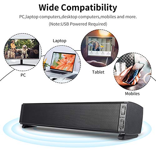 Barra de Sonido, Fityou Altavoces PC Sobremesa 20W Bluetooth 5.0 Altavoz con Cable e Inalámbrico Altavoz Recargable estéreo con alimentación USB para TV/Smartphones/Ordenador/USB/TF