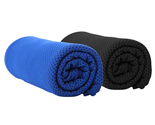 Barrageon 2 Piezas Toalla de Enfriamiento para Alivio de Calor Instantáneo,Toalla Fresca para Deportes, Gimnasio, Yoga, Camping, Bufanda Helada para Hombres, Mujeres, Jóvenes Niños Negro/Azul