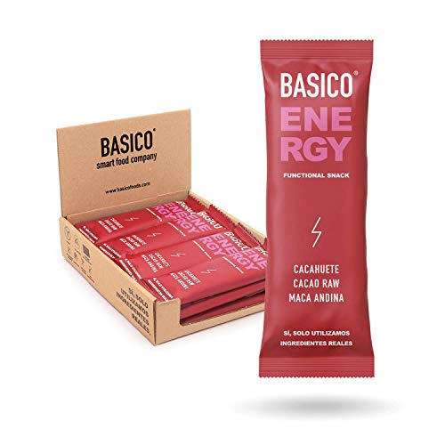 BARRITAS DE PROTEÍNA ENERGÉTICAS Basico Foods Energy. Naturales, Ecológicas, Veganas, Sin Azúcar Añadido. Pura Energía Al Instante. Pack de 12x30g