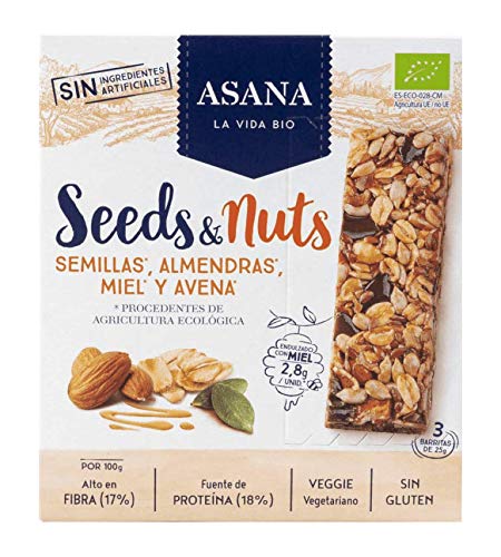 Barritas Ecológicas de Semillas y Frutos Secos. Bajas en Azúcar. Altas en Fibra y Proteínas. Vegetarianas. Snack Saludable. Pack de 12 Unidades de 25 g Cada Una