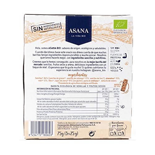 Barritas Ecológicas de Semillas y Frutos Secos. Bajas en Azúcar. Altas en Fibra y Proteínas. Vegetarianas. Snack Saludable. Pack de 12 Unidades de 25 g Cada Una Barritas Ecológicas de Semillas y Frutos Secos. Bajas en Azúcar. Altas en Fibra y Proteínas. Vegetarianas. Snack Saludable. Pack de 12 Unidades de 25 g Cada Una
