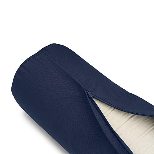 basaho Bolster Yoga | Algodón Orgánico (Certificación Gots) | Cáscara de Trigo Sarraceno | Funda Extraíble Lavable (Azul Medianoche)