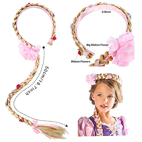 Bascolor Princesa Rapunzel Sofia Disfraz Accesorios Rapunzel Peluca Collar Corona Guantes Pendiente Varita Mágica para niñas Princesa Joyas Cosplay Princesa Disfraz … (con Trenza)