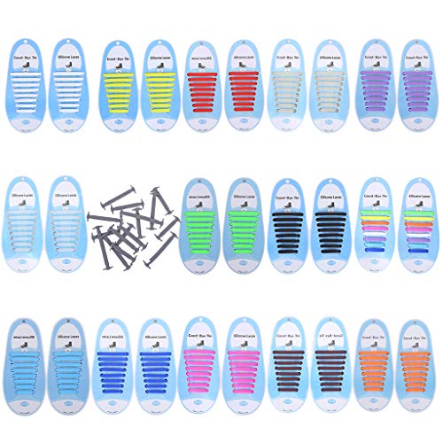 BASSK - Encaje de silicona perezoso impermeable elástico sin lavado con cordones deportivos ocasionales para niños y adultos, 16 piezas a Talla única BASSK - Encaje de silicona perezoso impermeable elástico sin lavado con cordones deportivos ocasionales para niños y adultos, 16 piezas a Talla única