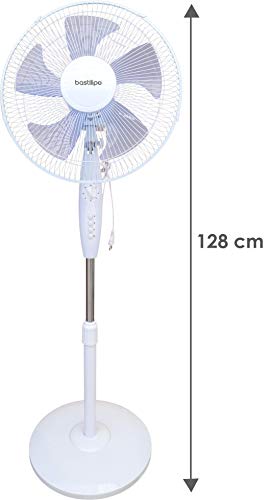 Bastilipo Tenerife Ventilador de Pie Redondo, 45 W, Plástico, 3 Velocidades, Blanco