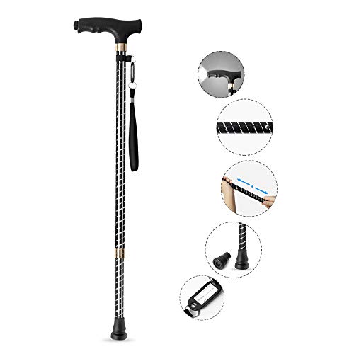 Baston para muje y hombre, OOCOME Baston anciano regulable 60-94CM Bastón de Caminar Bastónes adulto altura regulables aluminio baston con luz LED muletas bastón soporta 115kg