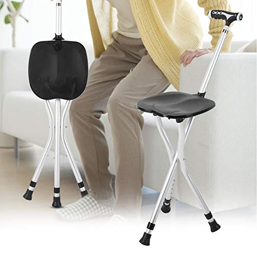 Bastón plegable, bastón Silla Combo Trípode Taburete Bastón plegable con asiento Bastón ajustable para ancianos con luz LED para ancianos Bastón plegable, bastón Silla Combo Trípode Taburete Bastón plegable con asiento Bastón ajustable para ancianos con luz LED para ancianos