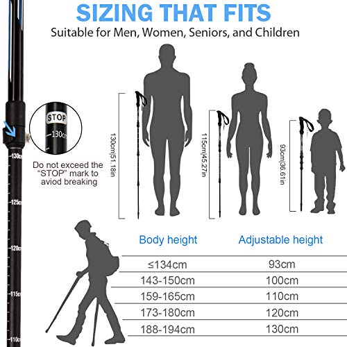 Bastones de Senderismo, Oxford Street Bastones de Trekking Estirables 2pcs Bastones de Senderismo Telescópicos de Acero de Tungsteno Duro y EVA con Sistema antichoque y Bloqueo rápido, Ajustable