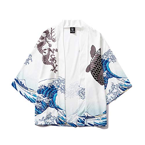 Bata, Olas, La Carpa, El Kimono, Las Parejas Masculinas Y Femeninas, Suelta Siete Puntos De Las Mangas Capa del Cabo SYXMSM (Color : White, Size : M)