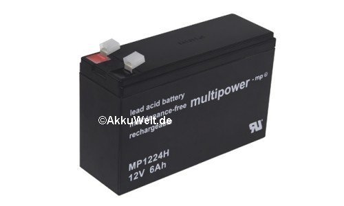 Batería de GEL de plomo Multipower mp1224h AGM Batería 12 V 6 Ah 6,3 mm Alta corriente Accu