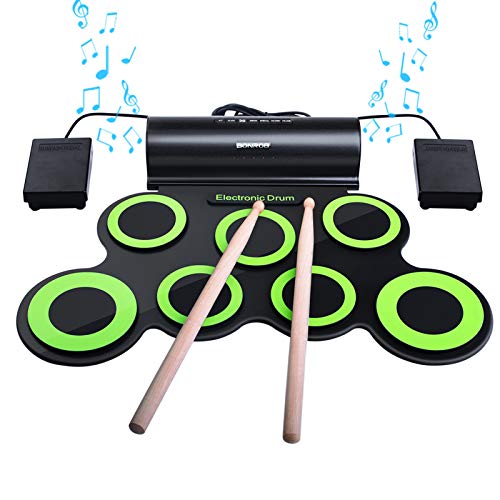 Batería Electrónica, Drum Set, bonrob Roll Up de batería Midi Drum Kit con auriculares y altavoces integrados Drum Pedals y baquetas, hasta 10St. Parte tiempo, regalo de Navidad para niños BM001