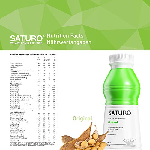 Batido Sustitutivo Saturo - Comida Sana Preparada y Vegana con Proteínas Isolate (Original, 12 x 500 ml)