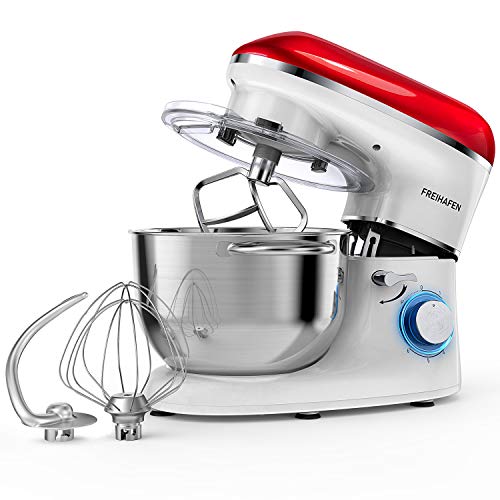 Batidora Amasadora, Freihafen Amasadora para Repostería (1400 W, 6 Velocidades, con Bol de Acero inoxidable de 5,5 L, Amasador, Batidor, Varillas y Protección para Salpicaduras) Rojo/Blanco Batidora Amasadora, Freihafen Amasadora para Repostería (1400 W, 6 Velocidades, con Bol de Acero inoxidable de 5,5 L, Amasador, Batidor, Varillas y Protección para Salpicaduras) Rojo/Blanco