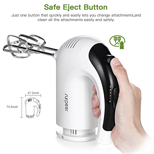 Batidora Varillas Electrica,SURPEER 300W Hand Mixer con Base,5 Velocidades y 6 Accesorio de Acciaio Inoxidable Varilla de Globo Varillas de Batidora y Varilla de Amasadora para Cocina