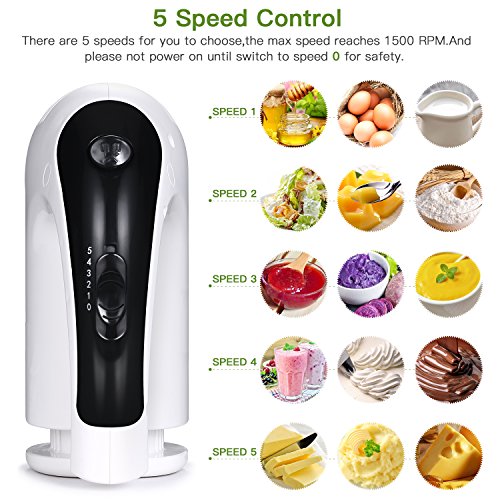 Batidora Varillas Electrica,SURPEER 300W Hand Mixer con Base,5 Velocidades y 6 Accesorio de Acciaio Inoxidable Varilla de Globo Varillas de Batidora y Varilla de Amasadora para Cocina Batidora Varillas Electrica,SURPEER 300W Hand Mixer con Base,5 Velocidades y 6 Accesorio de Acciaio Inoxidable Varilla de Globo Varillas de Batidora y Varilla de Amasadora para Cocina